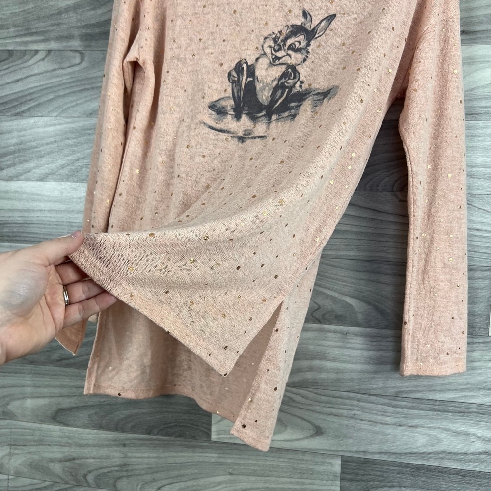 Disney By LC Sweater Womens XS Pink Sparkly Thumper‎ High Low Tunic Long Sleeve - Picture 4 of 12